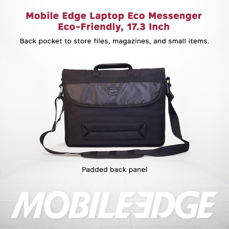 Mobile Edge حقيبة موبايل إيدج إيكو للرجال والنساء، تناسب أجهزة اللابتوب حتى 17.3 بوصة، حقيبة كمبيوتر للسفر والعمل، قماش قطن، جيوب مبطنة، سوداء - Image 2